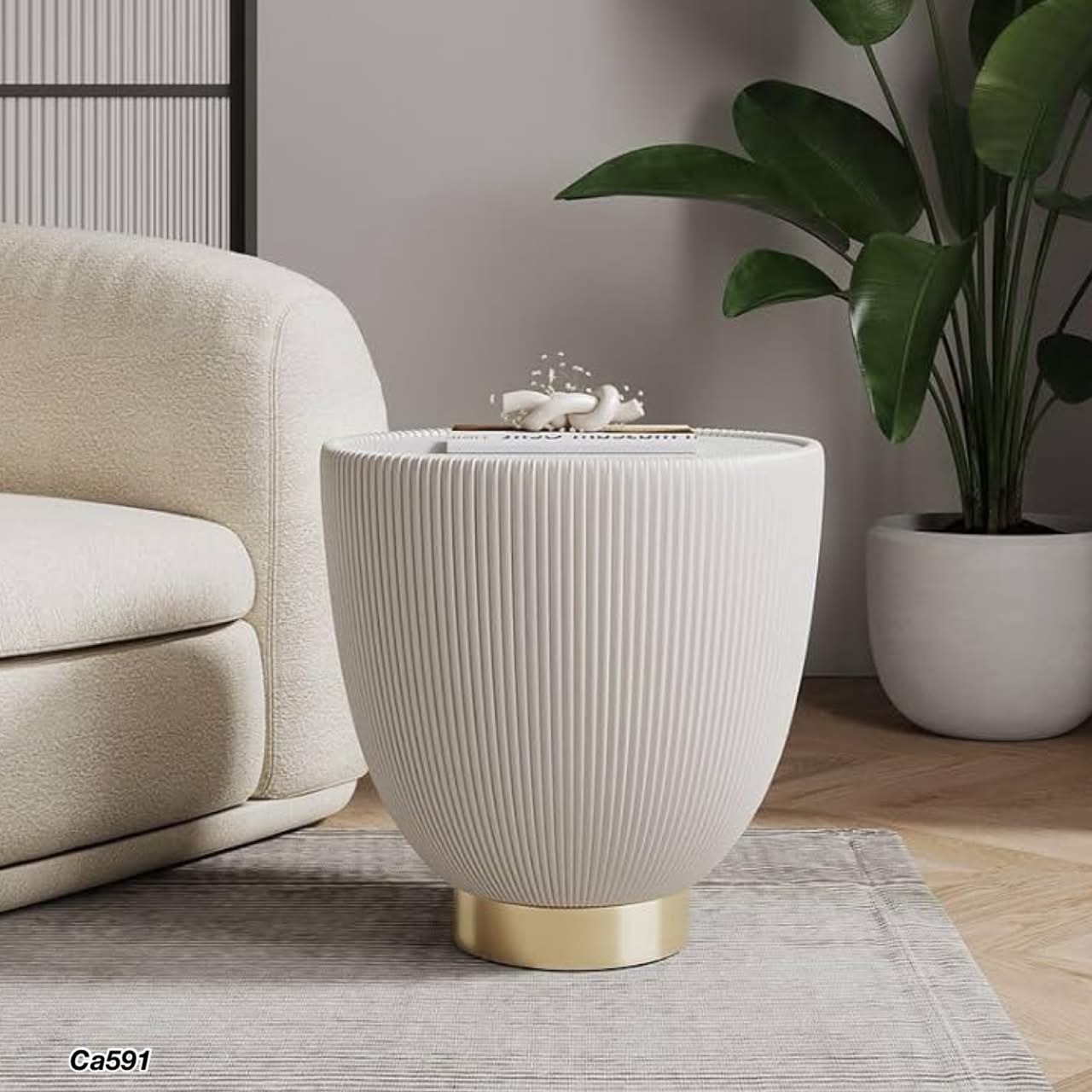 Mesa de policuero mediana beige piedra blanco 45cm* 45cm